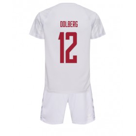 Fotbalový Komplet Dánsko Kasper Dolberg 12 Dětské Venkovní Mistrovství Světa 2022 Krátký Rukáv (+ trenýrky)